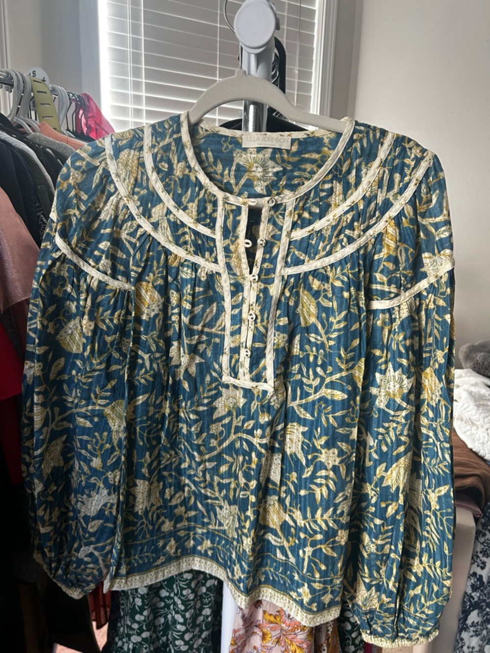 MSRP $355 NWOT ULLA JOHNSON GATHERED YOKE BLOUSE - Picture 4 of 5